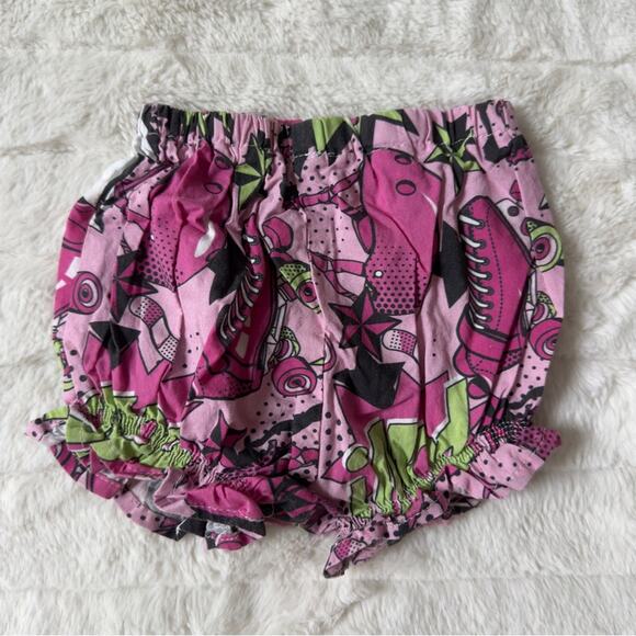 Handmade Bam! Roller Skate Pink Green Graphic Print Baby Girl bloomers shorts - Picture 2 of 7